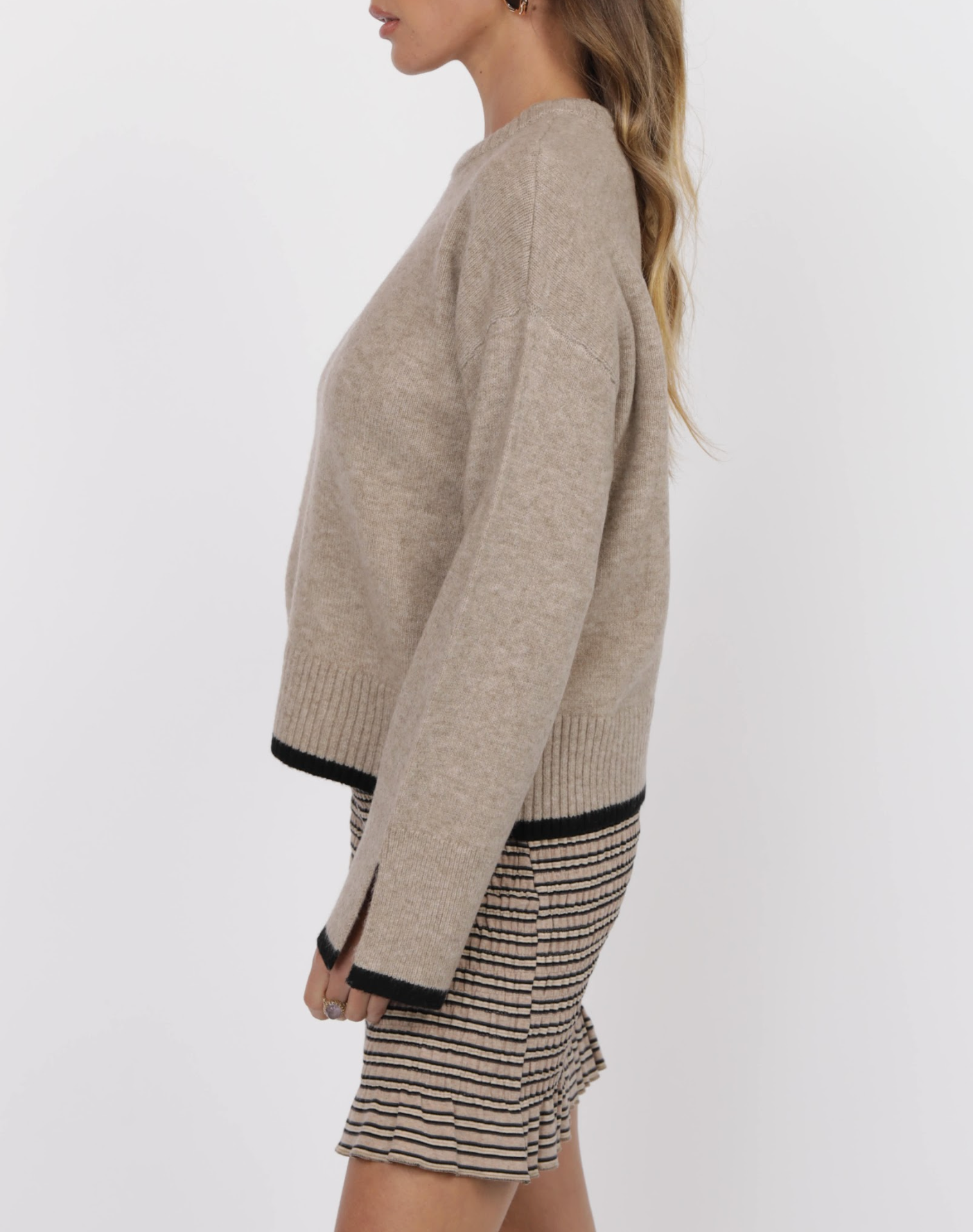 Angelina Cuff Slit Crew Neck Sweater