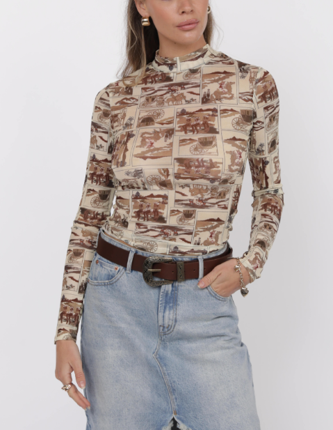 Giddy Up Mesh Top Sage the Label womens western boutique free shipping Boltranchstore.com