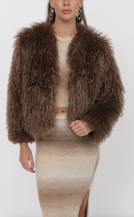 Deep Woods Cropped Vegan Fur Jacket Sage the Label womens faux fur coat overcoat winter western wear at Boltranchstore.com free shipping