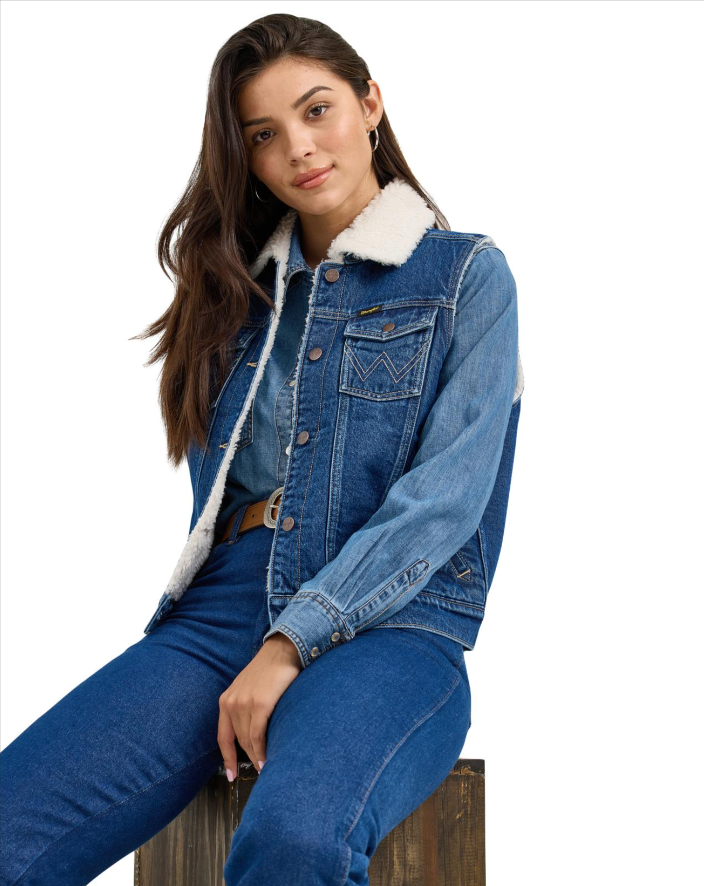 Wrangler Womens Sherpa Denim Vest