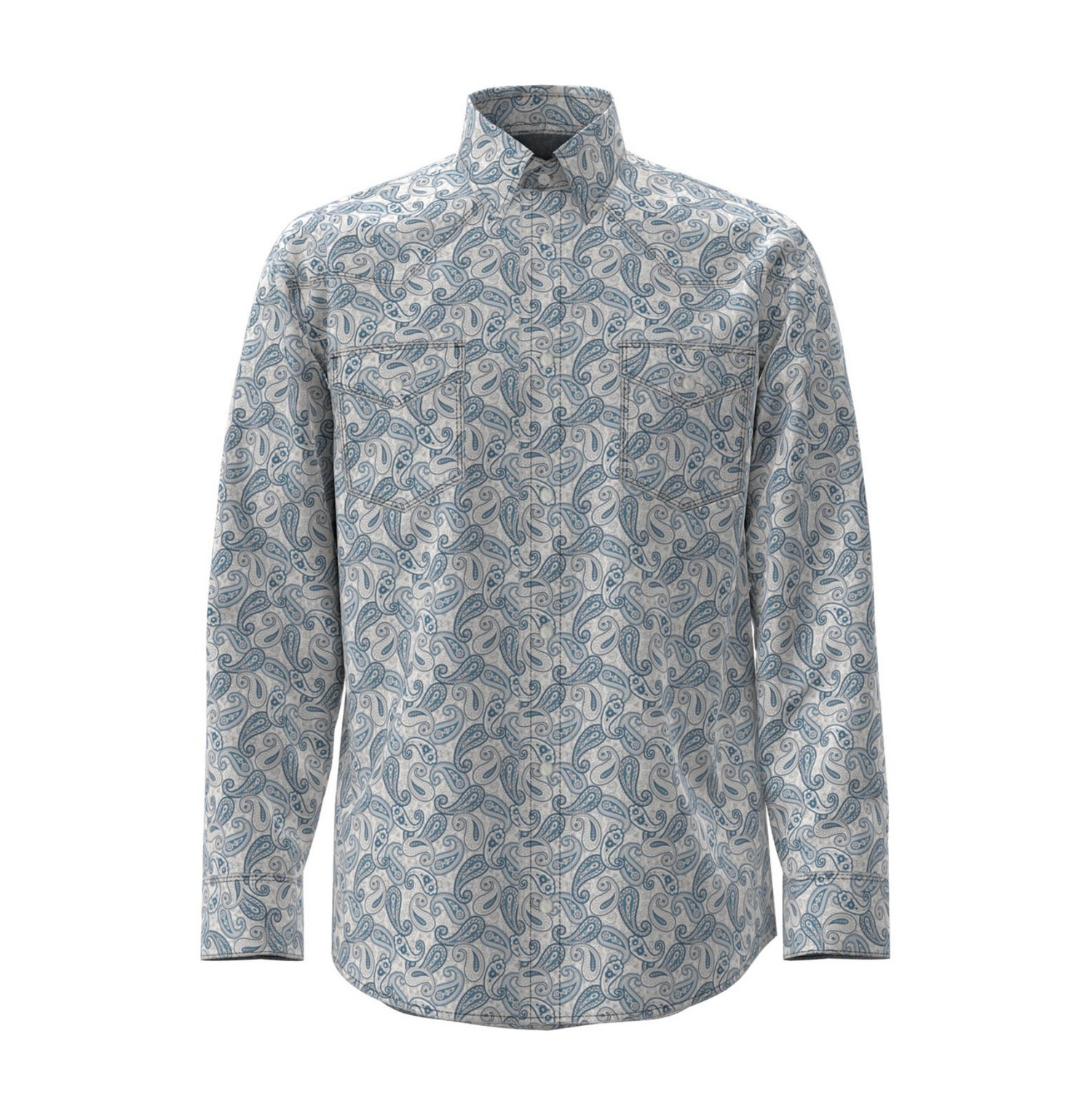 Wrangler Mens Blue Paisley Snap Shirt