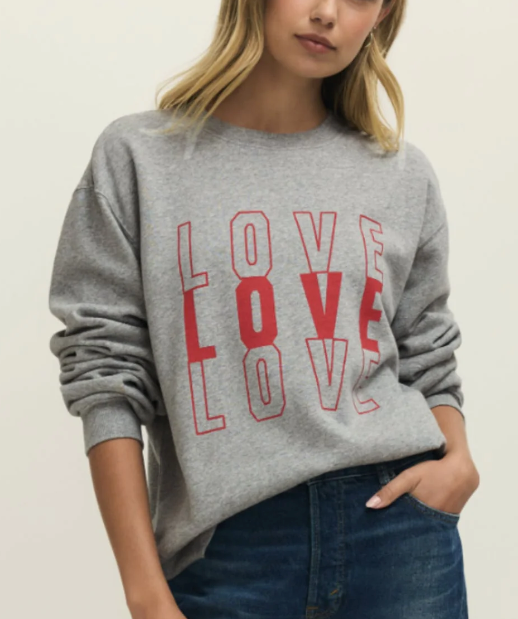 Amor Boyfriend Sweatshirt LOVE womens gray crewneck long sleeve Boltranchstore.com Free Shipping Z Supply