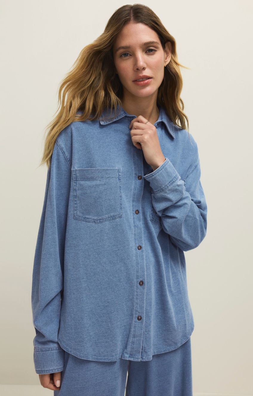 Z Supply Reese Jersey Denim Button Up