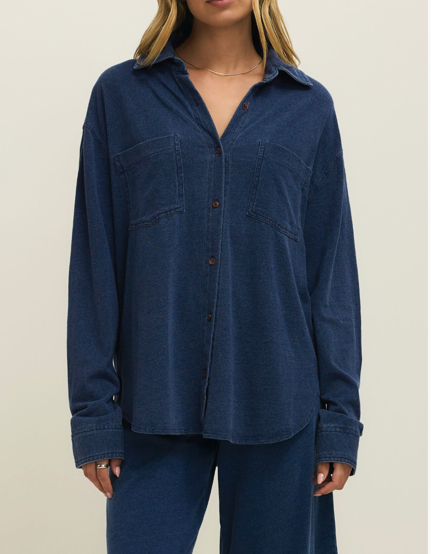 Z Supply Reese Jersey Denim Button Up