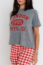 Grey London physical education 1995 t shirt with red writing sunny somewhere boltranchstore.com free shipping