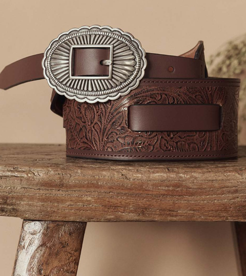 Stetson x The Great The Tooled Waist Belt Brown with Silver NEW  great collage free shipping at boltranchstore.com