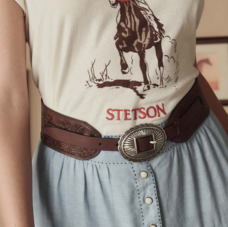 Stetson x The Great The Tooled Waist Belt Brown with Silver