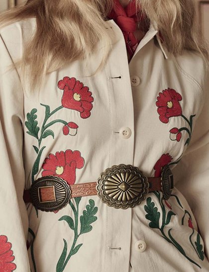 Stetson x The Great Tooled Leather Concho Belt in Cognac with Brass