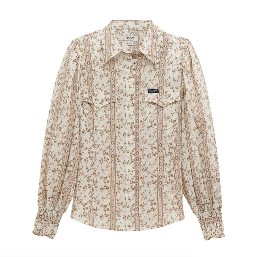 Wrangler Womens Americana Western Puff Sleeve Blouse
