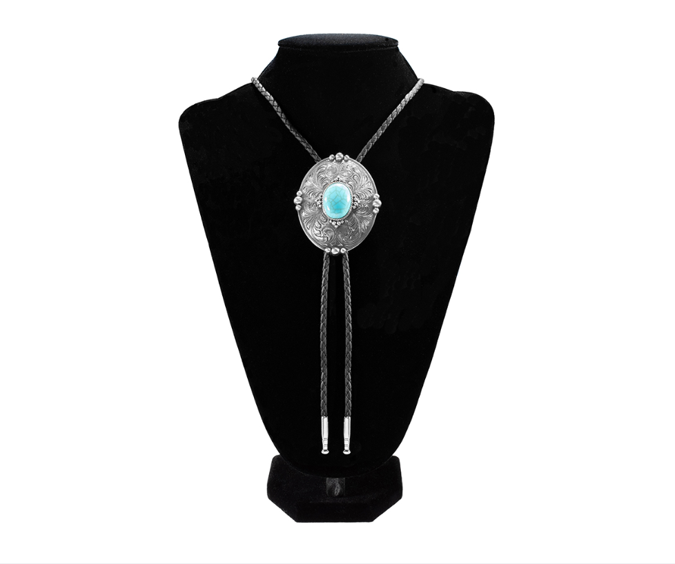Turquoise Stone Bead Edge Bolo Tie