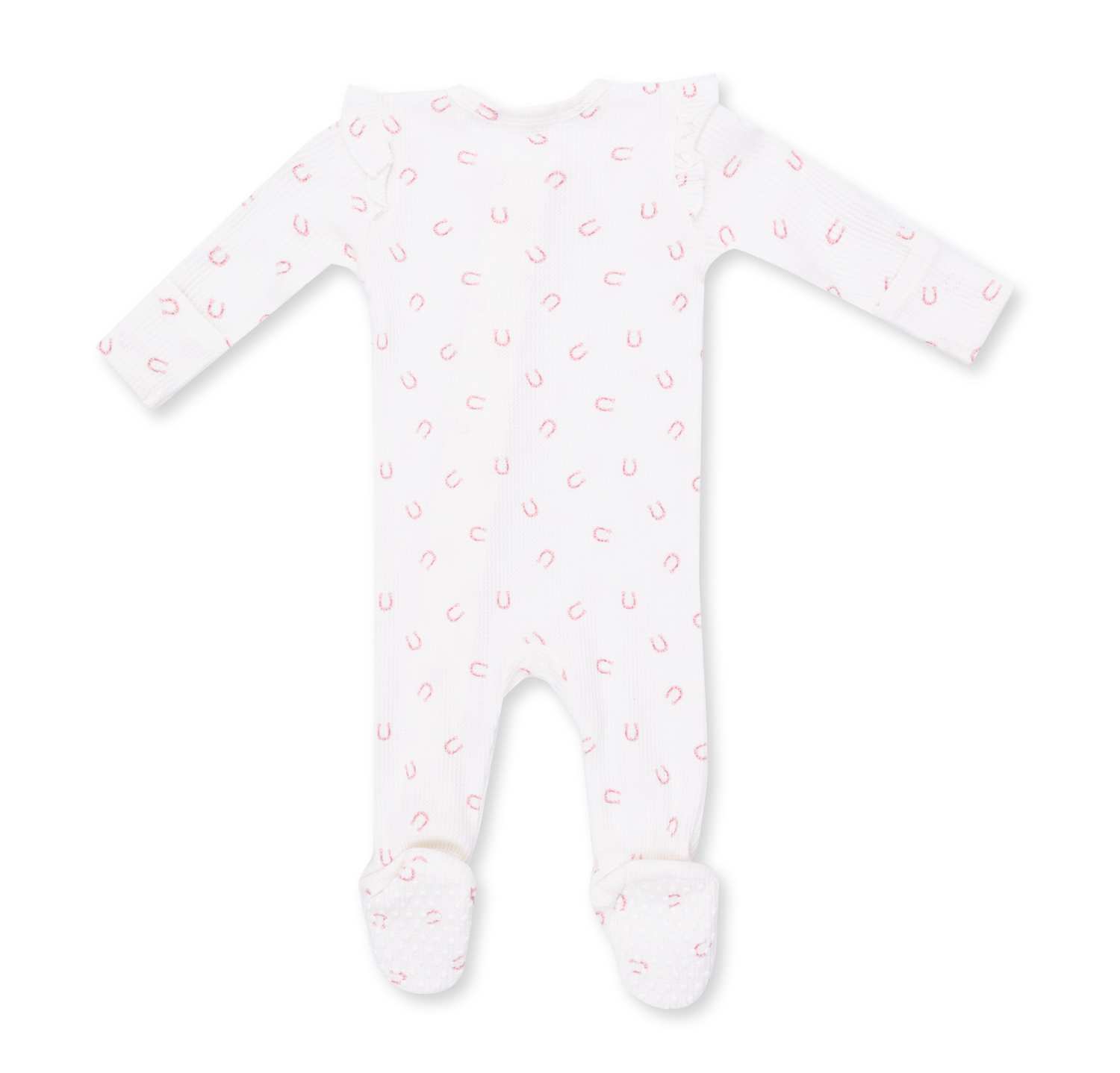 Little Horseshoes Pink Ruffle Sleeve Zipper Footie