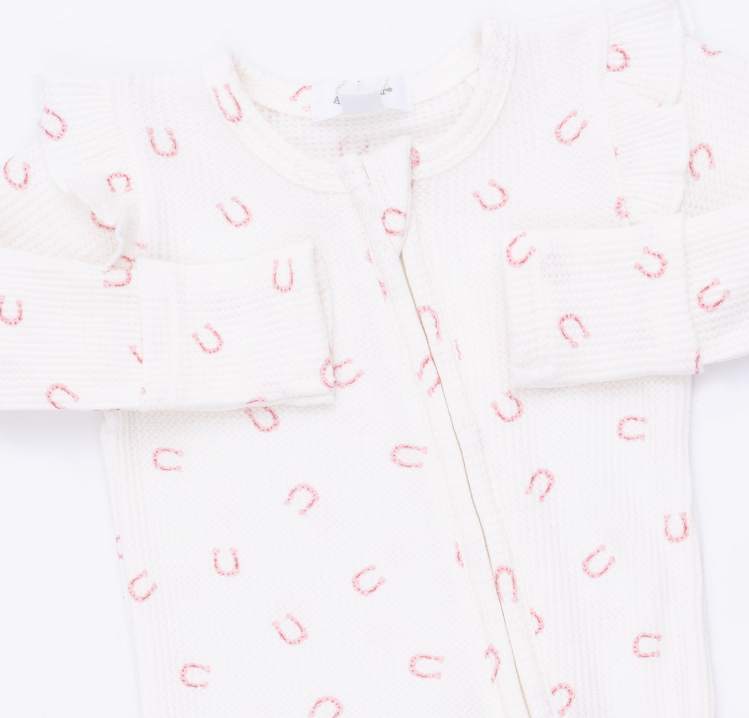 Little Horseshoes Pink Ruffle Sleeve Zipper Footie