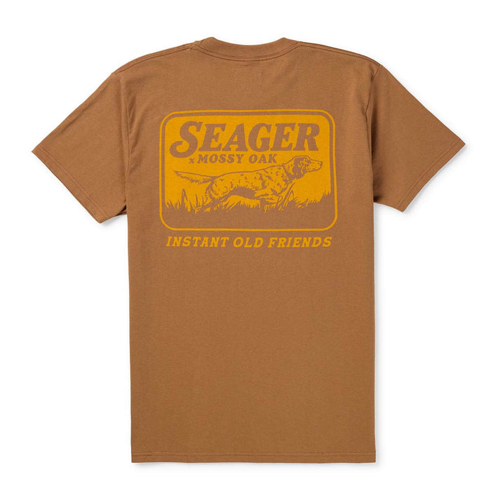 Brown t-shirt with Seager Mossy Oak logo on the back Seager x Mossy Oak Bird Dog Tee free shipping at boltranchstore.com