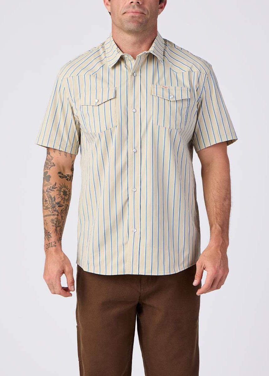 Seager El Ranchero Stripe UV Shirt in tidal foam stripe a button up shirt at boltranchstore.com