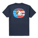 Seager Great American Dream Tee a navy t shirt with an eagle logo with a flag background in a circle at boltranchstore.com
