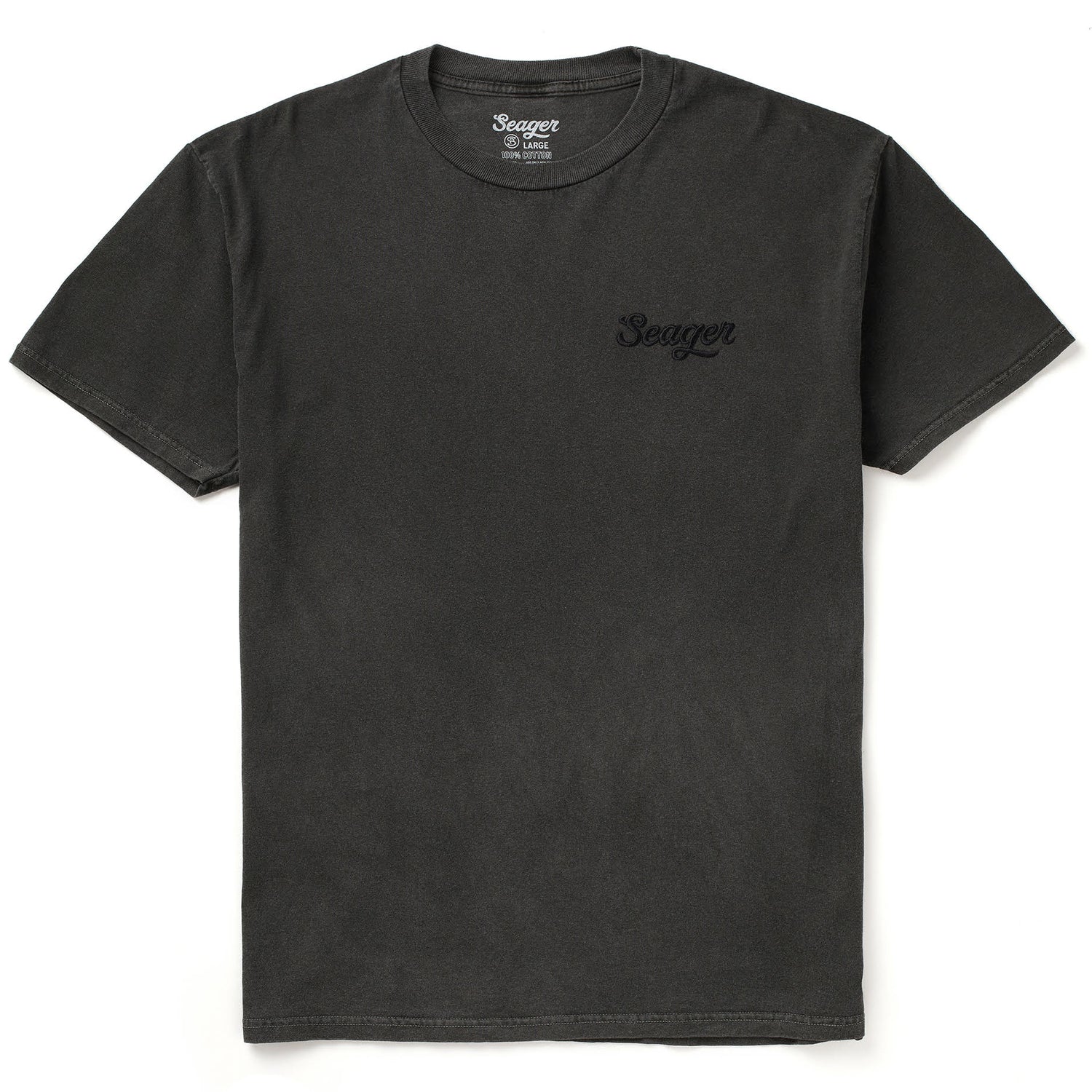 Seager Mens Embroidered Russ Tee in vintage black with an embroidered Seager logo in black at boltranchstore.com