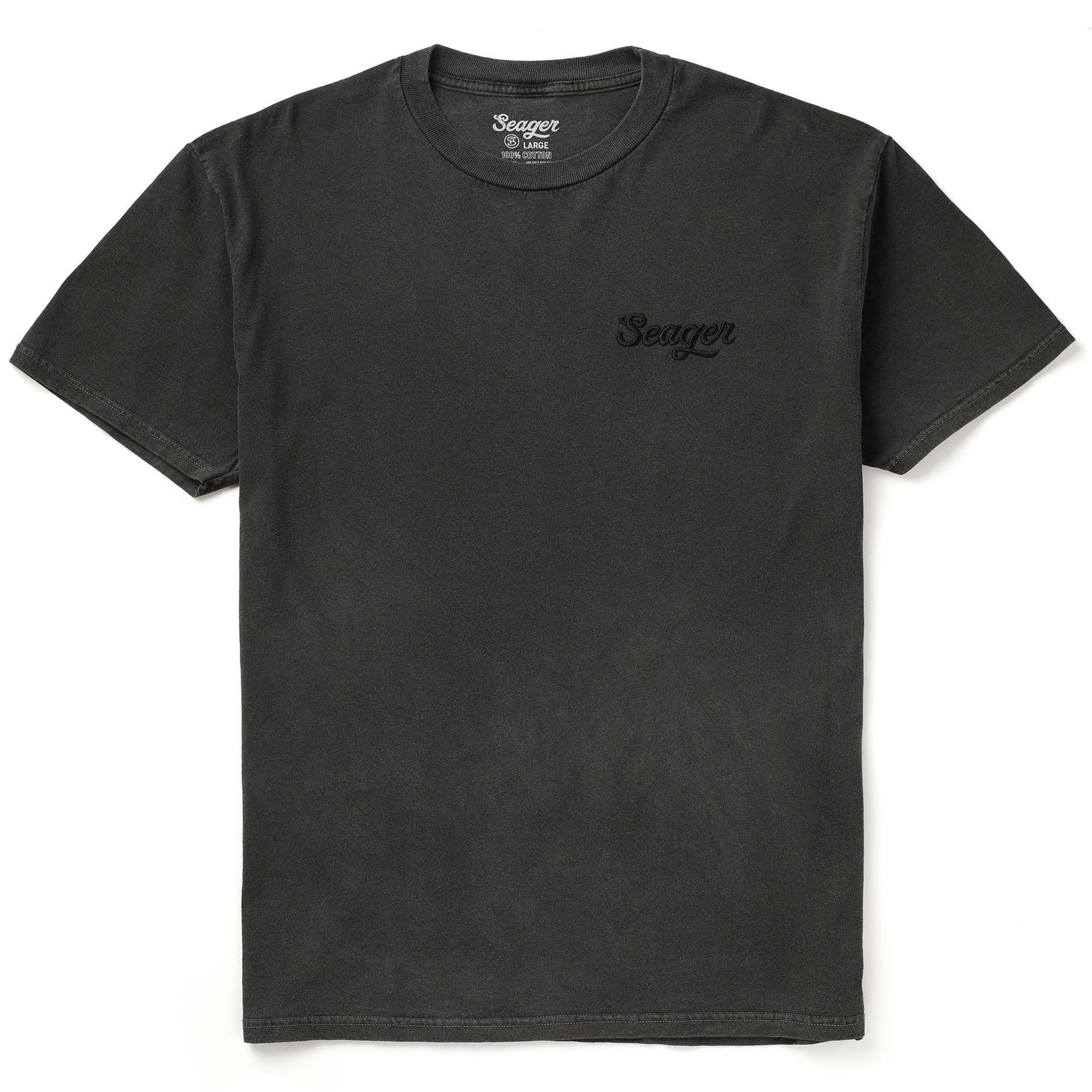 Seager Mens Embroidered Russ Tee in vintage black with an embroidered Seager logo in black at boltranchstore.com
