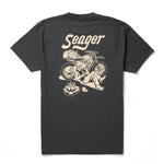 Seager Romero Tee with a motorcycle cowboy on the back camping at boltranchstore.com