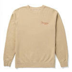 Seager Russ Embroidered Premium Crew AT BOLTRANCHSTORE.COM free shipping in stockA beige crewneck sweatshirt with the brand name 'Seeger' embroidered in a cursive rose-gold tone on the left chest, displayed against a clean white background.