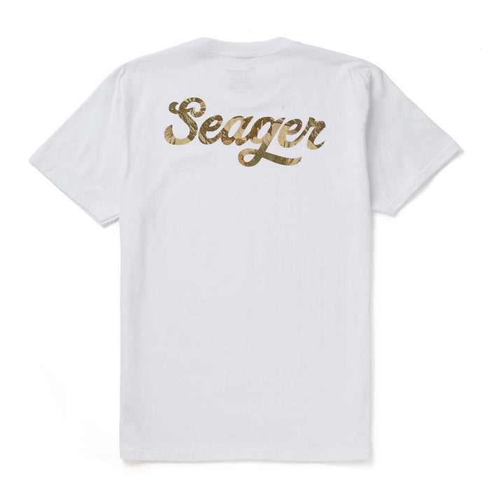 Seager Russ Fill Tee with the seager logo in camo and a short sleeve tee at boltranchstore.com