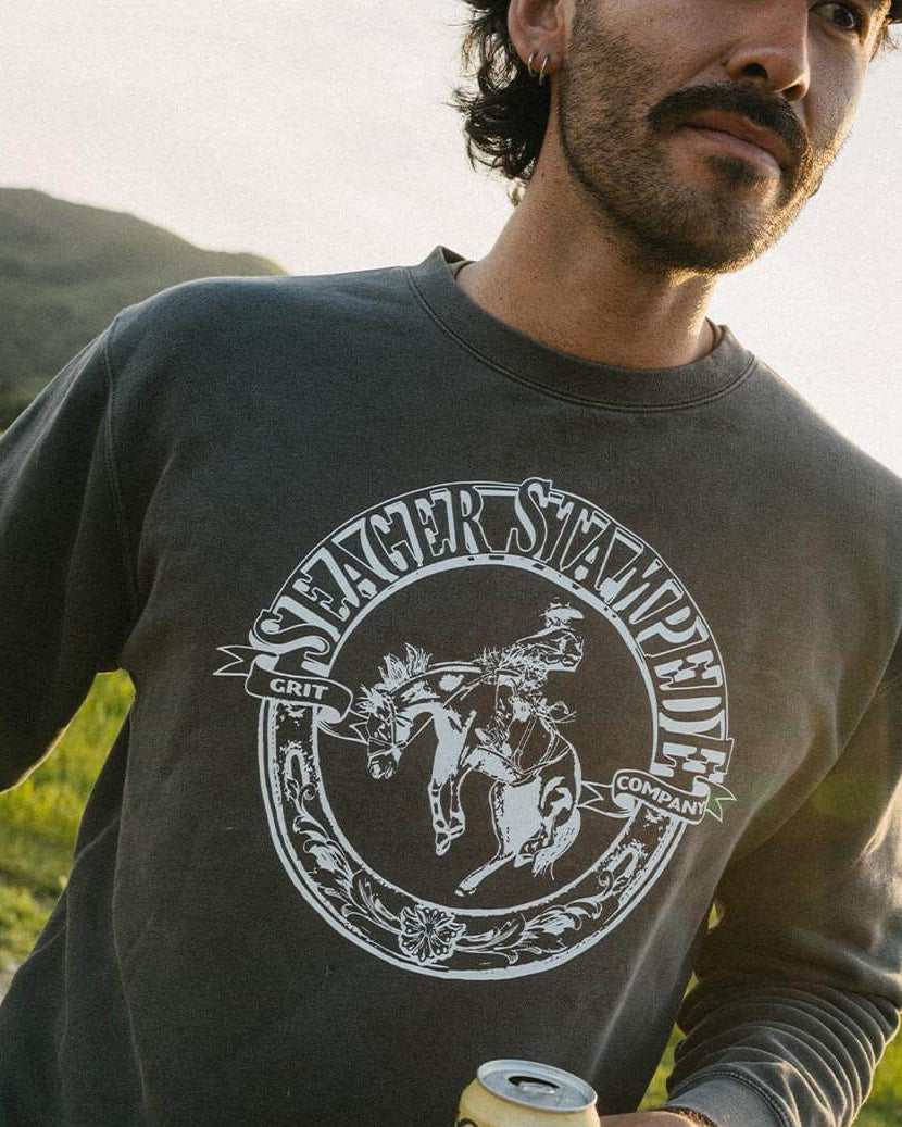 Seager Stampede Premium Crewneck in pigment black in a soft crewneck at boltranchstore.com