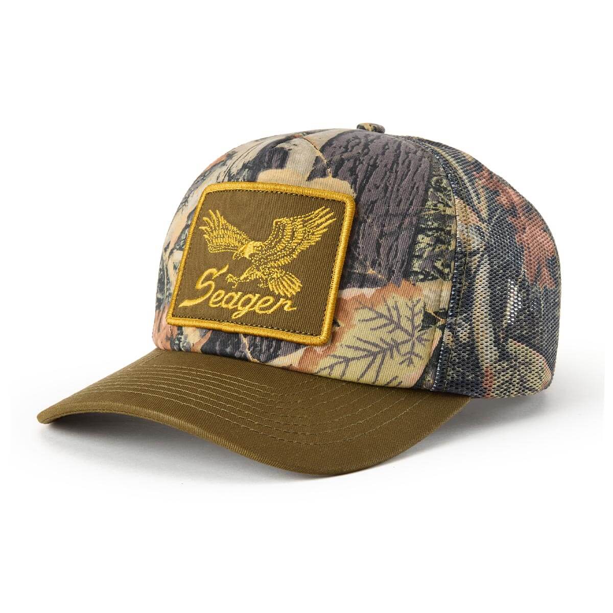 Seager Wingspan Trucker Camo Snapback Hat a camo hat with a seager patch and eagle at boltranchstore.com