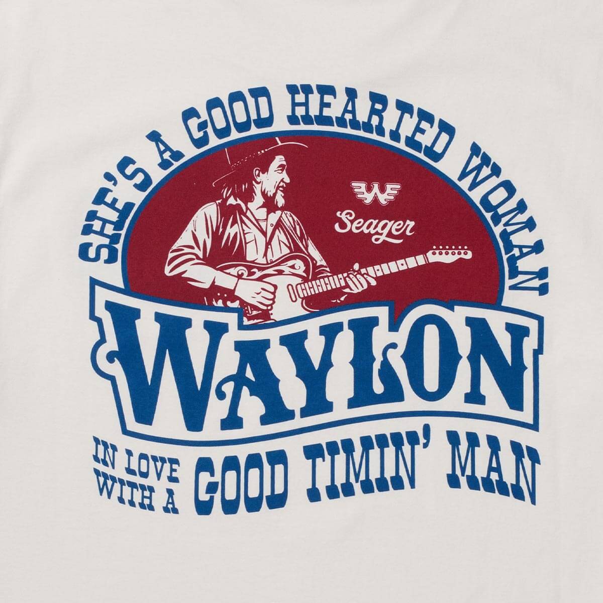 Utah western clothing rodeo mens fashion Seager x Waylon Jennings Good Hearted Woman Tee Vintage White SKU MTH26GOODHWVWH Boltranchstore.com free shipping