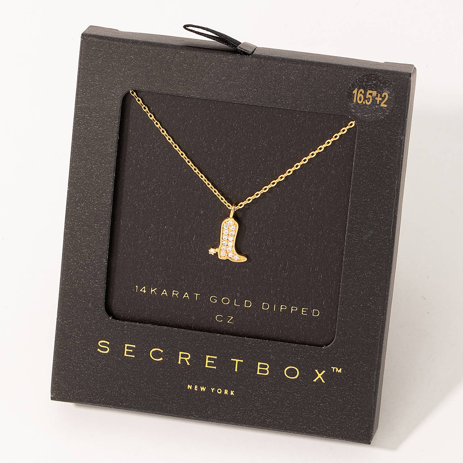 Secret Box Pave Cowboy Boot Pendant Necklace at boltranchstore.com