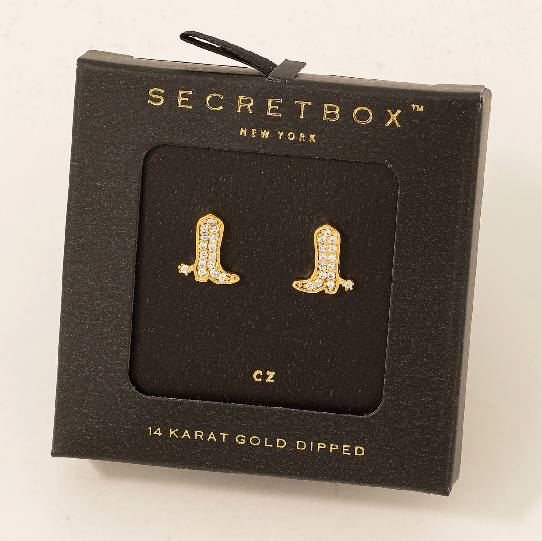 Secret Box Studded Cowboy Boot Earrings at boltranchstore.com