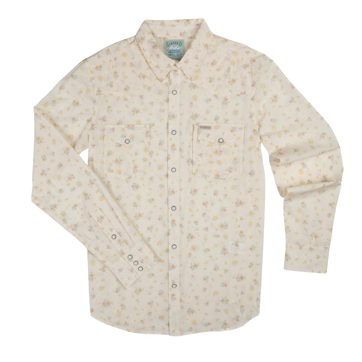 Sendero Confluence Long Sleeve Tech Shirt at boltranchstore.com with free shipping Floral patterned shirt pearl snap spring button up mens western shirt white pearl snaps summer western shirt 