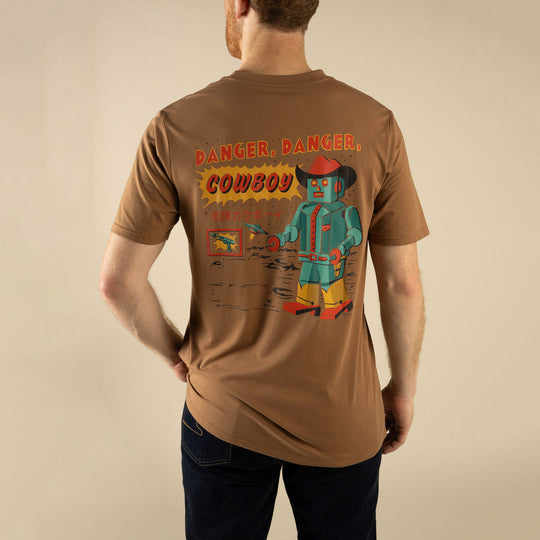 Sendero Danger Cowboy T Shirt a robot cowboy perfect for a relaxed day available at boltranchstore.com