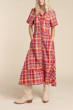 Sendero La Dahlia Dress - Rose Plaid western clothing WOMENS dress plaid summer red pink western cowgirl casual dress viral popular free shipping Bolt Ranch Store