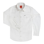Sendero Mens Wyatt Pearl Snap Solid Shirt at boltranchstore.com in stock free shipping A white long-sleeve button-up shirt with two buttoned chest pockets, 