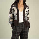 Sendero Womens Cimarron Cardigan Brown Blue Fall cozy Bolt Ranch Store 