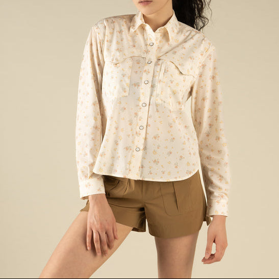Sendero Womens Confluence Tech Long Sleeve Shirt SPCS626S11 womens western clothing fashion floral yellow pink Boltranchstore.com Free Shipping womens pearl snap shirt white pearls 