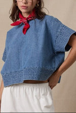 Shelby Denim Boxy Top buy at boltranchstore.com matching skirt denim shirt short sleeve free shipping western fashion