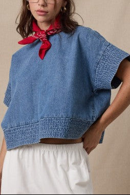 Shelby Denim Boxy Top buy at boltranchstore.com matching skirt denim shirt short sleeve free shipping western fashion