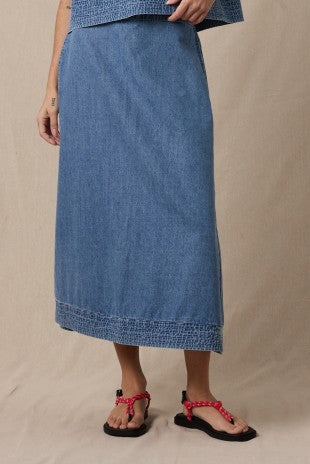 Shelby Denim Skirt cotton comfortable casual womens skirt with pockets Boltranchstore.com Free Shipping