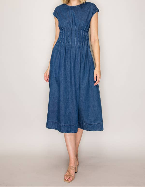 Womens western boutique Utah Pleated Denim Dress C7120 Boltranchstore.com Sheri Pleated Denim Dress bolt ranch store
