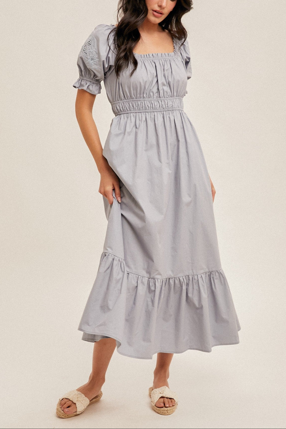 Sicely Eyelet Embroidered Dress womens dress summer in dusty blue free shipping at Boltranchstore.com