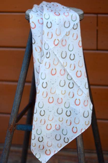 Silk Wild Rag Lucky Cowgirl horseshoe silk bandana scarf