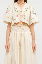 Sivan Cream Blouse womens embroidered floral lace top popular order at boltranchstore.com