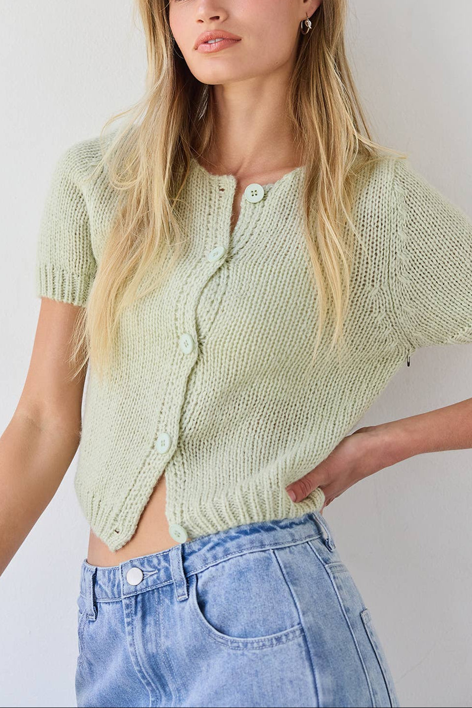 Skye Short Sleeve Cardigan pistachio green womens top Boltranchstore.com Free Shipping cute sweater spring 