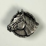 Fringe Slide Horse Showy Silver silver horse head framed by a horseshoe inspired border womens western boutique Utah SKU SLDEHSSLV26137