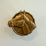 Fringe Slide Horse Showy Gold gold horse head framed by a horseshoe inspired border womens western boutique Utah SKU SLDEHSGLD26136