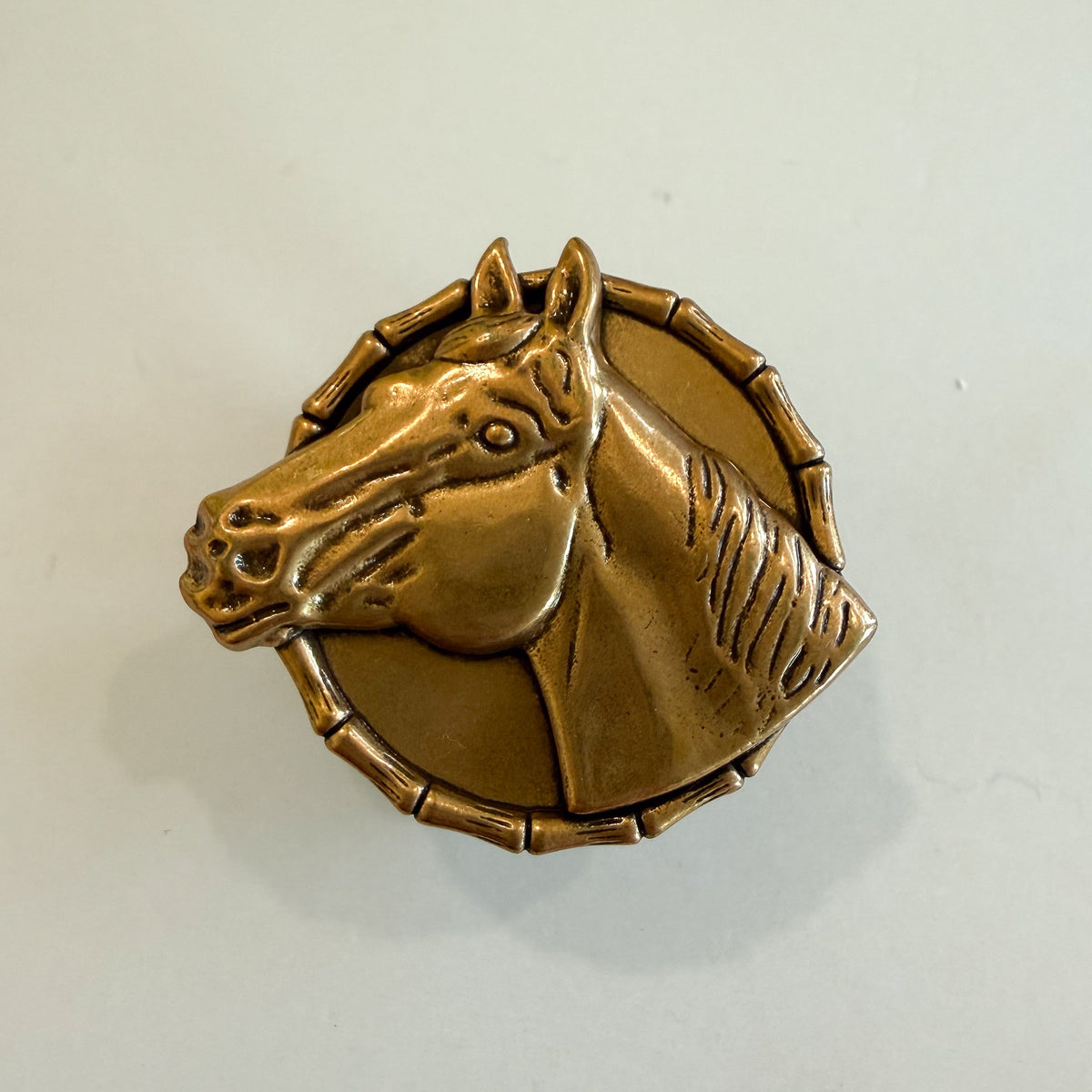 Fringe Slide Horse Showy Gold gold horse head framed by a horseshoe inspired border womens western boutique Utah SKU SLDEHSGLD26136
