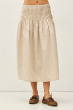 Sloane Latte Skirt a gathered skirt with verticle latte and white pin stripes throughout at boltranchstore.com womens casual everyday skirt cute