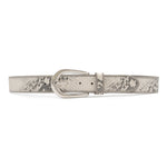The Sorella Belt blends python-embossed Italian leather with a sculpted silver buckle and metal mesh trim for a refined modern edge The contrast of texture and shine makes this a standout belt at boltranchstore.com