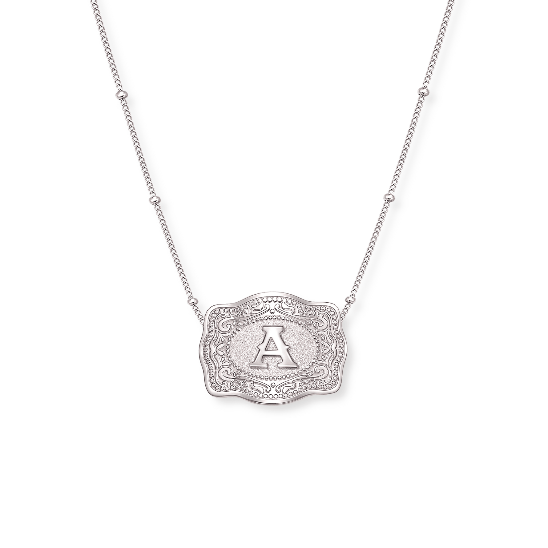 SpurWest Mini Belt Buckle Initial Necklace Silver jewelry cowgirl western fashion Boltranchstore.com Free Shipping womens gift western best gift 