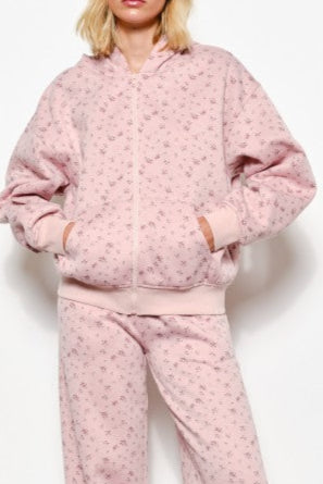 Stella Womens Zip Up Hoodie in a ditsy floral light pink available at boltranchstore.com